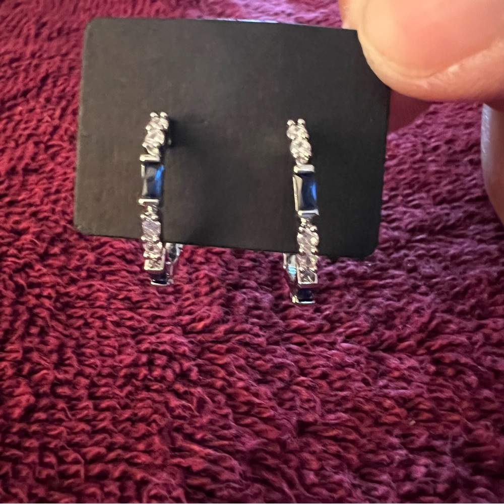 CUBIC ZIRCONIA AND SAPPHIRE HOOP EARRINGS